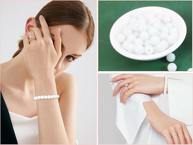 Pamir Tong 650PCS 8mm Snow White Glass Beads for Jewelry Making,Round Smooth Beads, Bracelet Space Loose Beads for Earring, Necklaces-Adult Craft Supplies