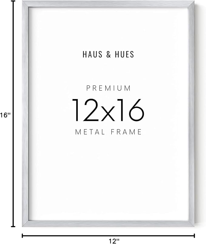 HAUS AND HUES 12x16 Silver Picture Frame - Modern Aluminum Wall Display - Lightweight Frame for Artwork and Posters - Ready-to-Hang Vertically & Horizontally (12x16 in, Silver)