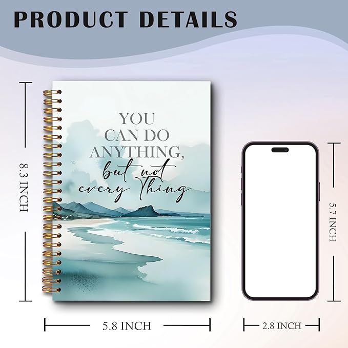 Seaside Inspirational Spiral Notebooks, Motivational Quote Journal, Positive Journals for Writing, You Can Do Anything But Not Everything Notebook for Note Taking, 5.5x8.3 Inch