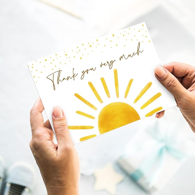 Whaline 30 Pack Baby Shower Thank You Cards with Envelopes Stickers Boho Sun Greeting Cards Sunshine Blank Note Card for Baby Shower Birthday Wedding Party Supplies, 4 x 6 Inch