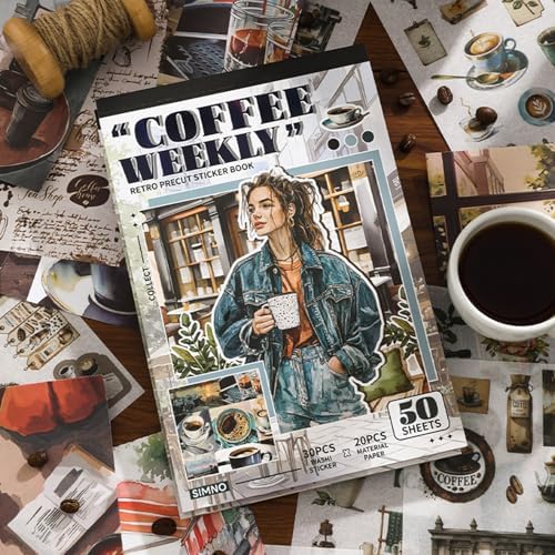Pre-Cut Washi Sticker Book with 500+ Scrapbooking Stickers and 20 A5 Scrapbook Papers, Aesthetic Coffee and People Stickers for Journaling, Junk Journal Supplies for Adults Card Making, Art Crafts - Image 7