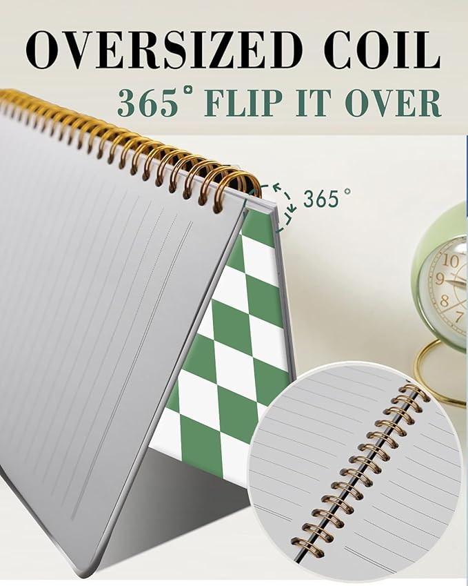 Spiral Journal Notebook,A5 Hardcover Lined Journals for Women 6 x 8.3 in,60 Sheets 120 Pages Thick Paper,Cute College Ruled Writing Notebook for Office Work School(Green Checkered)