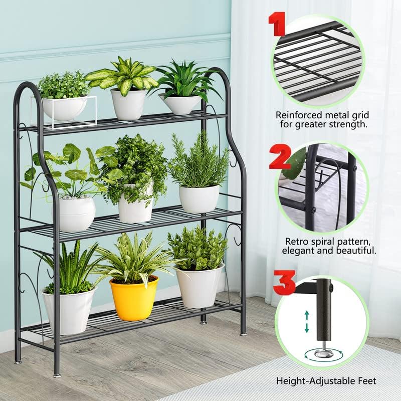 SORCEDAS Plant Stand Indoor Outdoor 3 Tier Metal Corner Flower Shelf - Image 6