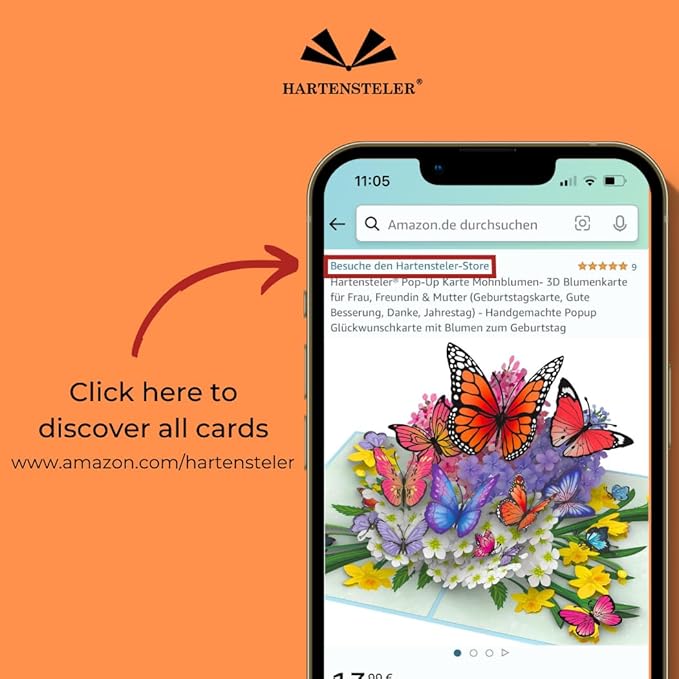 HartenstelerĀ® Butterflies in Nature Pop Up Card - 3D Butterfly Card for Wife, Husband, Girlfriend, Mom, Dad, Mother, Father (Birthday Card, Get Well, Thank You, Anniversary)