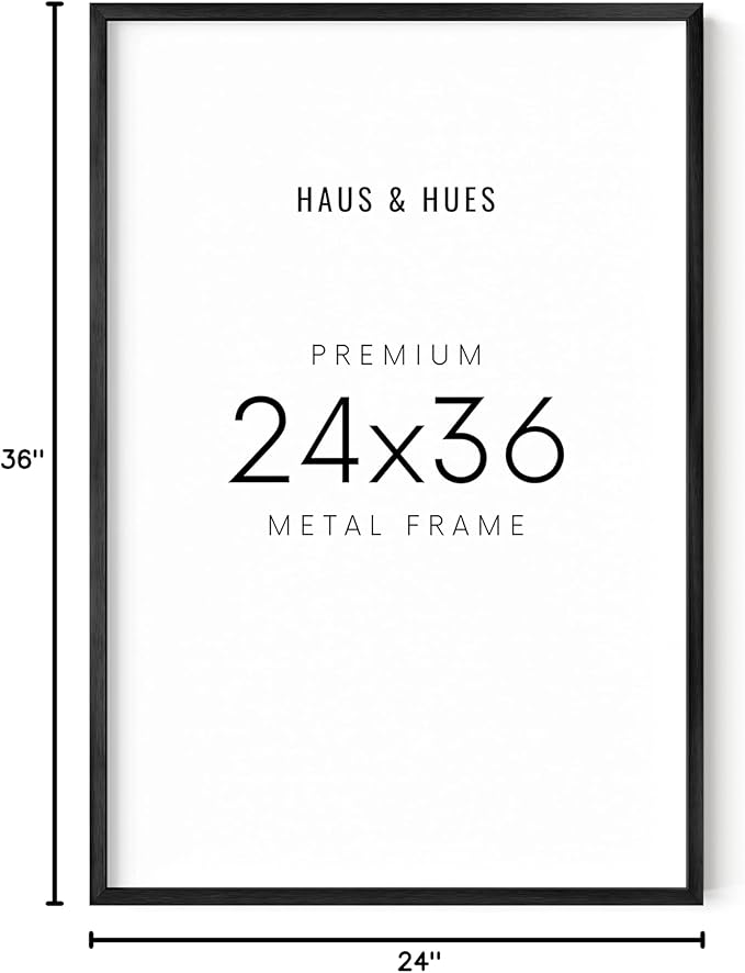 HAUS AND HUES 24x36 Black Metal Picture Frame - Features Premium Aluminum & Hanging Hardware, Shatterproof Plexiglass - Ideal for Home, Room, Office (24x36 in, Black, Set of 1)