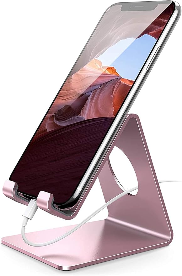 Lamicall Pink Phone Stand, Desk Accessories - Rose Gold Pink Cell Phone Holder, Office Decor, Office Desk Accessories, Suitable for iPhone 16 15 14 13 Pro Max, 4-8'' Phone