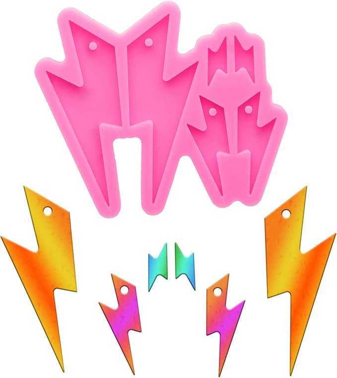 Lightning Shape Resin Earring Mold Silicone Resin Jewelry Molds 4-Cavity Epoxy Resin Casting Molds for Women Earring Crafts DIY Necklace Pendant Resin Mold