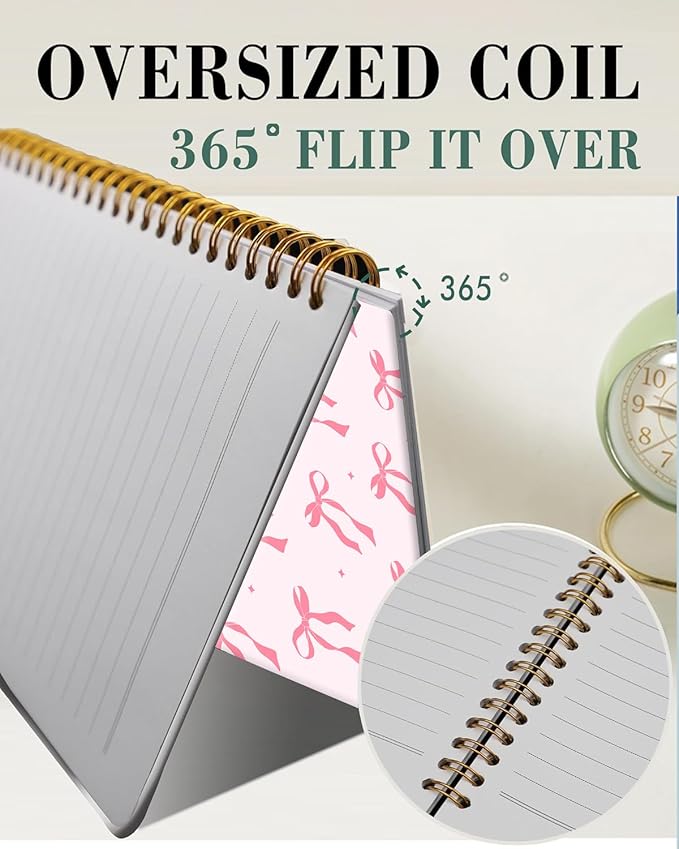 Spiral Journal Notebook,A5 Hardcover Lined Journals for Women 6 x 8.3 in,60 Sheets 120 Pages Thick Paper,Cute College Ruled Writing Notebook for Office Work School(Cute Pink Ribbon Bow)