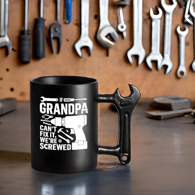 LOZACHE Funny Coffee Mug Gifts for Grandpa, Novelty Ceramic Cup with Wrench Handle, Christmas Fathers' Day Birthday Gift for Grandpa, Cool Gifts for Best Grandfather