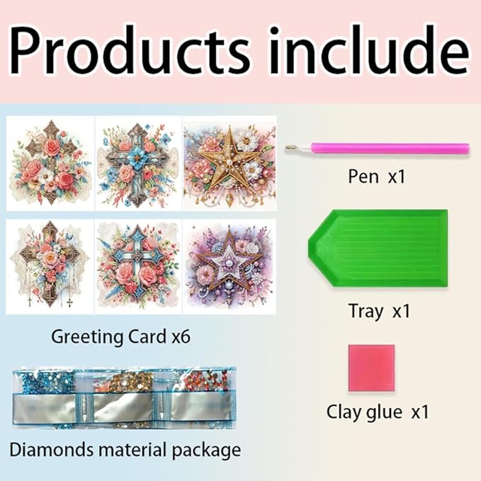 Ceitura 6Pcs DIY Diamond Art Painting Crafts Rhinestone Painting Greeting Card Making Kit Postcard for Holiday Christmas New Year Party Favors (Faith Cross)