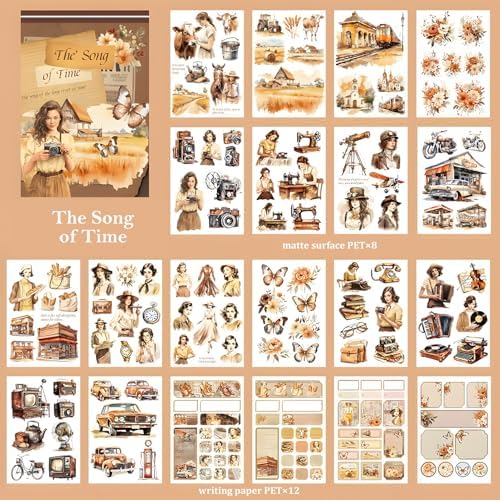 Snycler Sticker Book for Journal 20 Sheets Vintage PET Washi Stickers-5 - Image 6