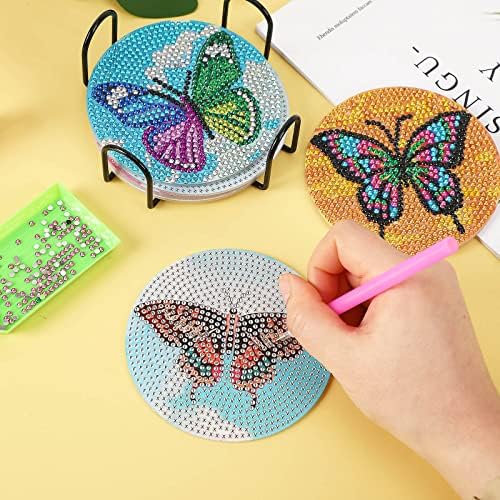 UPINS 8Pcs Butterfly Diamond Art Painting Coasters for Drinks - Image 7