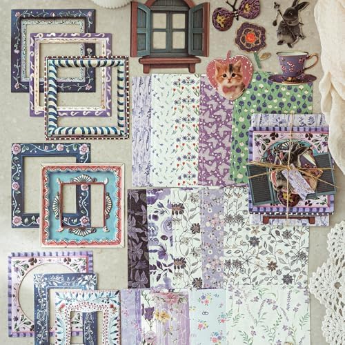 180 Pcs Floral Scrapbooking Paper & Animal Stickers, Embossed Scrapbook Window Frames, 4 Packs Junk Journal Scrapbooking Supplies Kit for Journaling, Embellishments, Card - Image 7
