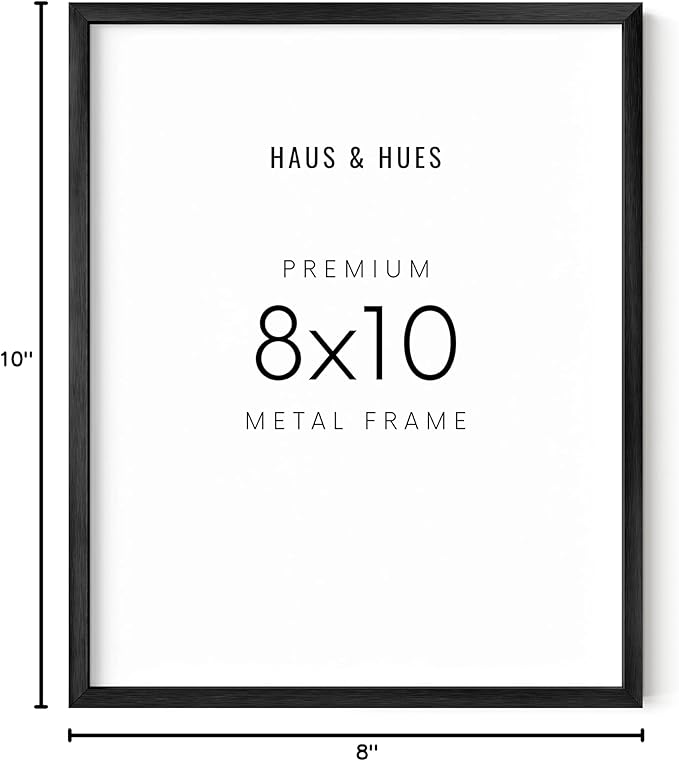 HAUS AND HUES 8x10 Black Picture Frame - Modern Aluminum Wall Art Display - Minimalist, Lightweight 8x10 Black Frame for Art Prints, Photos, Posters - Ready-to-Hang Vertically & Horizontally