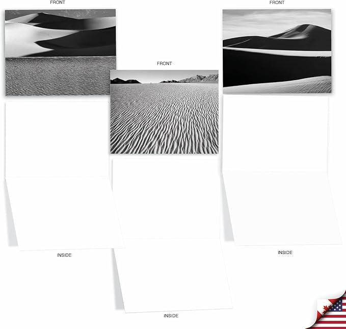 The Best Card Company - 10 Blank Note Cards with Envelopes (4 x 5.12 Inch) - Black & White Photos, Bulk Boxed Set - Sand Papers M3311