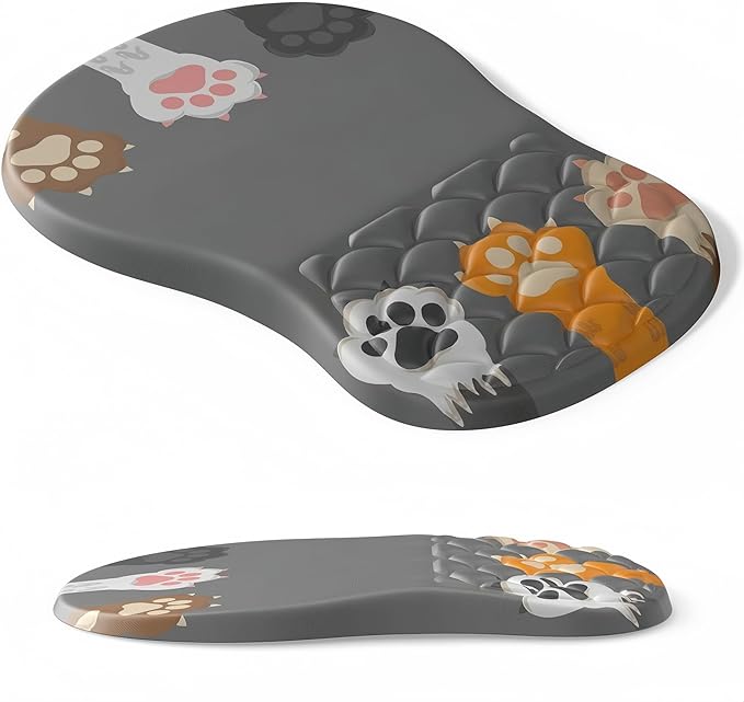 Ergonomic Joint Wrist Support Mouse Pad with Memory Foam Cushion Massage Bump,Cute Cat Claws Tunnel Pain Relief Mousepad Slope Design for Wrist Rest
