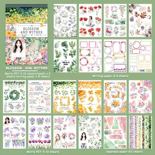 Snycler Sticker Book - 20 Sheets Vintage PET Stickers for Scrapbooking, Junk Journaling, Ephemera, and Decorative Crafts-Blossom and Winter - Image 6