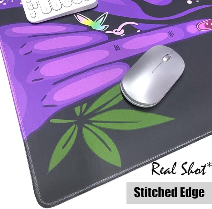 Anime Neon Mouse Pad Cool Girl-31.5x15.7in-Funny Hippie Hippy Desk Mat Trippy Purple Pink Black Art -Gaming Desktop-Desk Protector-for Women Home Office Working