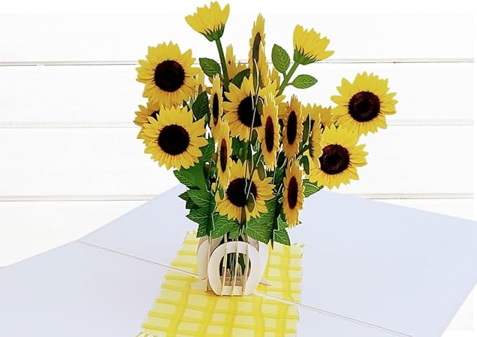 iGifts And Cards Sunflower Bouquet in Vase 3D Pop-Up Card – Positivity, Encouragement, Get Well Gift – Cheerful Handmade Surprise for Birthday, Spiritual Awakening, or Miss You – 5x7 Floral Greeting