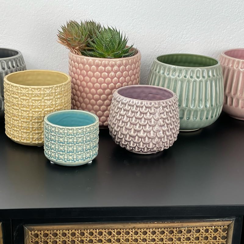 Nordring Stoneware Flower Pot – 5’’ Rose Planter with Polka Dots – Modern Ceramic Pot with Crackle Glaze – No Drainage Holes – Holds 4’’ Indoor Plant - Image 4