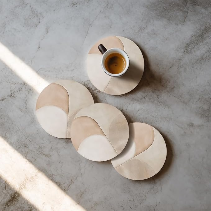 VEYRO Ceramic Coasters Set of 4 – Absorbent Stone Drink Coasters with Holder, Non-Slip Cork Backing, Modern Marble Look Coasters for Coffee Table, Desk & Home Decor