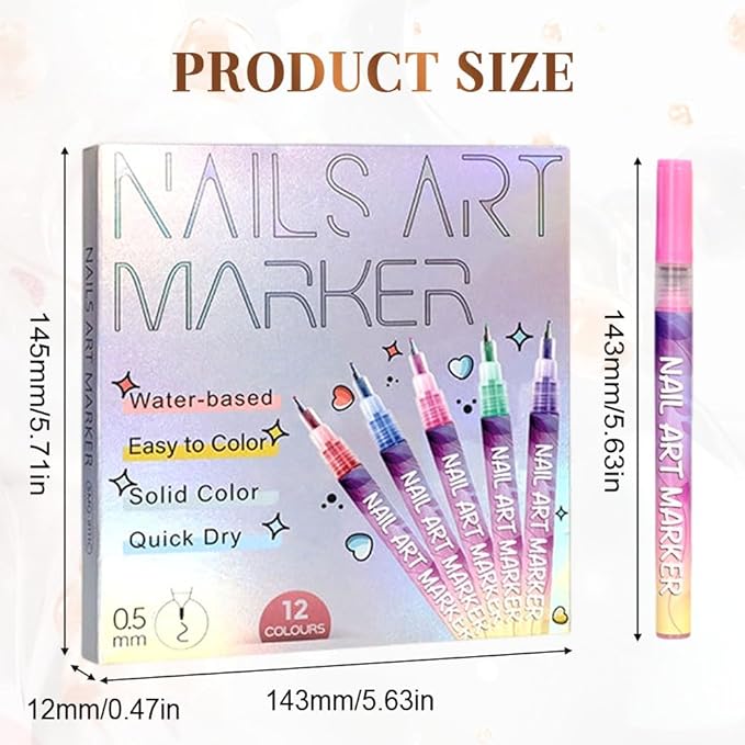 Nail Art Pens for Painting Nails, 2026 Nail Art Markers for Gel Nails, New 12 Colors Nail Art Pens Set, Diy Nail Art Tools for Dotting Drawing Painting Point Liner Christmas Gifts (1 Set)