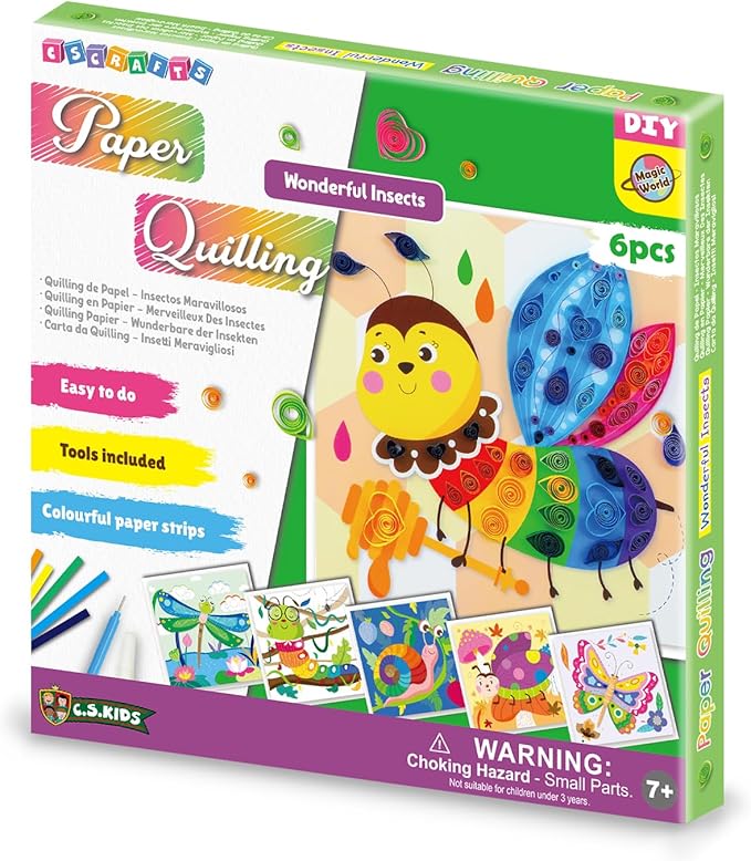 C.S. Kids PQ06 DIY Paper Quilling Arts & Crafts Gifts – Wonderful Insects| 3D Paper Quilling Design Kits for Kids, Make Your Own Paper Art (Paper Strips & Tools Included), Multicolor