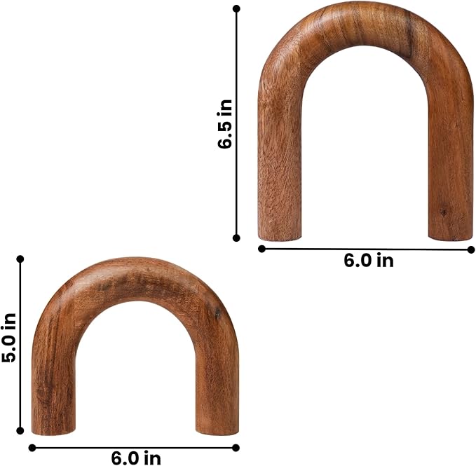 Homebia Designs Decorative Acacia Wood U Shape Set of 2 - Large - 6.5 Inch, Small - 5 Inch - Natural