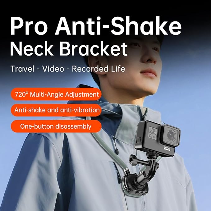 Cell Phone Stand,Neck Phone Holder, with Chest Strap, Hand Free Flexible Gooseneck 360° Rotation Adjustable Phone Holder,for iPhone Series, Android Devices and Action Cameras.