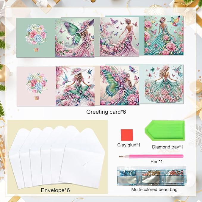 Ceitura 6Pcs DIY Diamond Art Painting Crafts Rhinestone Painting Greeting Card Making Kit Postcard for Holiday Christmas New Year Party Favors (Fairy Girl)