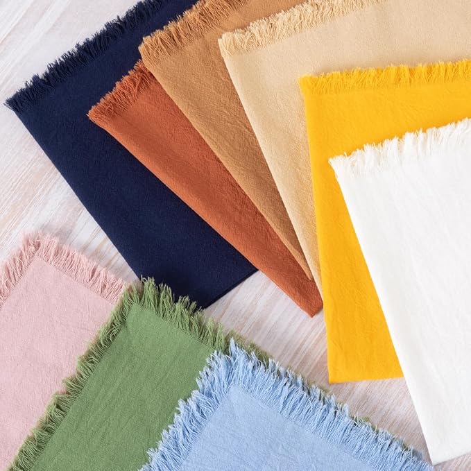 6 Pack Baby Blue Cotton Linen Napkins with Fringe Spring Cloth Napkins Set of 6 Boho Handmade Dinner Napkins Bulk for Wedding Bridal Baby Shower Valentine's Day, 17 x 17 Inches