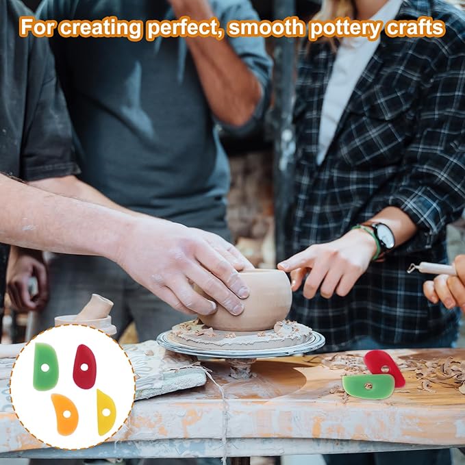 4pcs Pottery Ribs, 4 Styles Soft Silicone Colorful Pottery Trimming Rib Practical Ceramic Shaping Clay Tools Suitable for Shapes Sculpting & Trimming