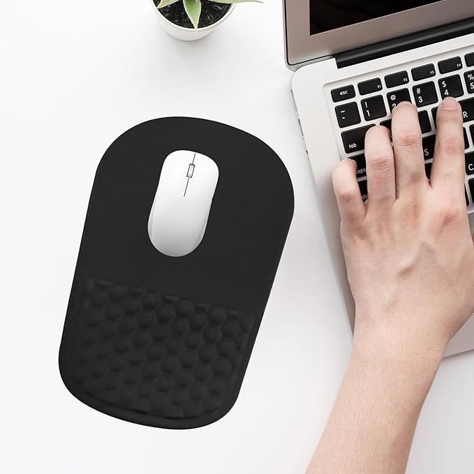 Ergonomic Mouse Pad with Wrist Support, Comfortable Memory Foam Mousepad with Massage Design and Non-Slip PU Base, Wrist Rest Mouse Pad for Office and Home, 12x8 Inch