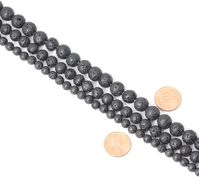 10mm 35PCS Black Lava Volcanic Stone Gemstone Round Loose Beads for Jewelry Making 1 Strand 15"