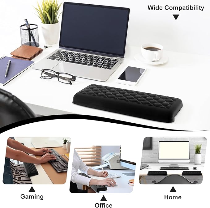 L-Shaped Desk Elbow Pads, 2-Piece Set - Accessories Ergonomic Memory Foam Arm Rest for Office & Gaming Desks, Anti-Slip Edge Cushion to Relieve Elbow & Wrist Pain (11.8"x3.9", Black)