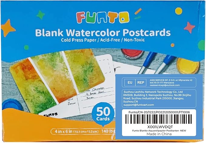 Funto Blank Watercolor Paper Postcards, 50 Cards, 4x6, 140lb/300gsm, Acid-Free Heavyweight Art Paper for Thank You Notes & Greeting Cards