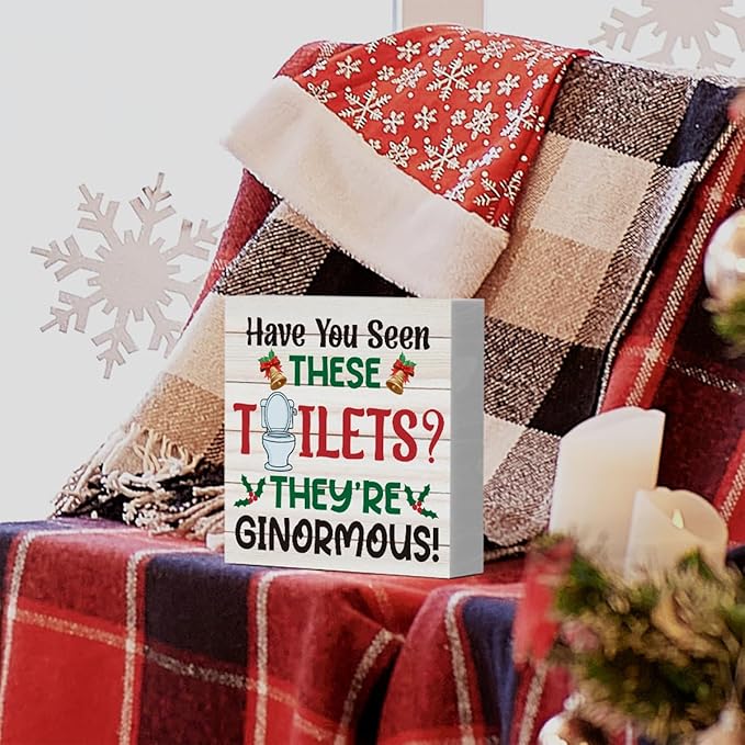 WRSUNT Funny Buddy The Elf Bathroom Decorations Christmas Bathroom Decor for Home Office Table Desk, Have You Seen These Toilets They're Ginormous Sign 5 x 5 Inches