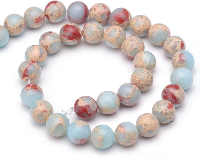 Youngbling Natural Gemstone Beads for Jewelry Making,10mm Sky Blue Jasper Polished Round Smooth Stone Beads for Bracelet Necklace 15 Inch