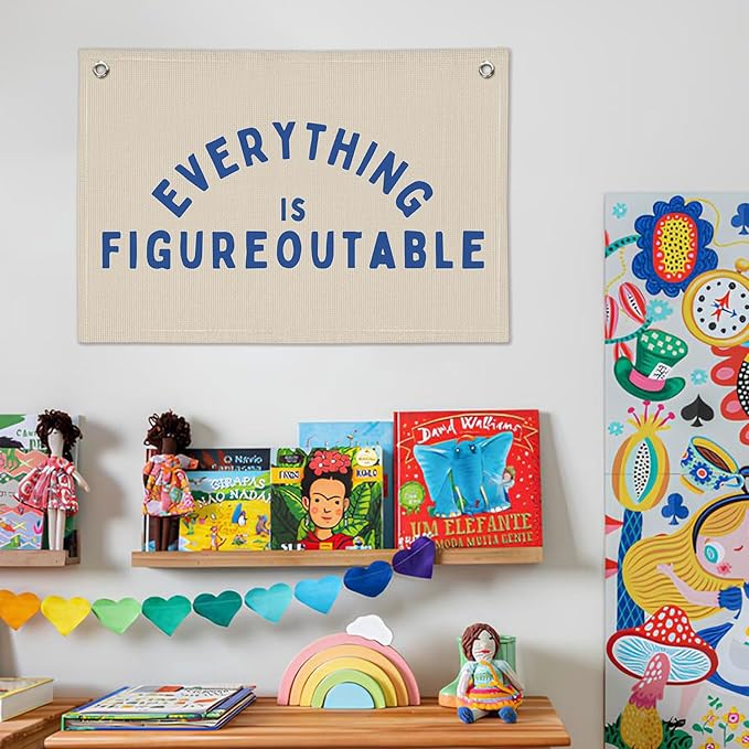 Everything is Figureoutable Inspirational Wall Decor, Motivational Classroom Wall Decor, Classroom Linen Canvas Banner Hanging Flag, 20x30 Inch - Blue