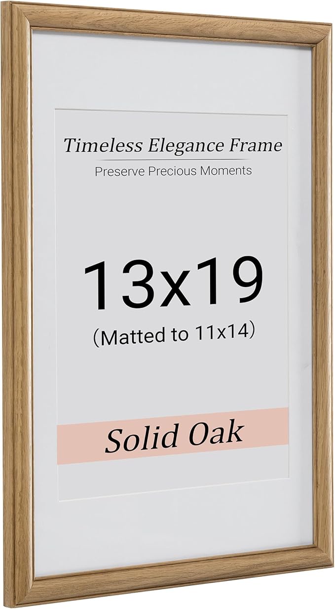 Heimlove 13x19 Picture Frame,13 x 19 Solid White Oak Photo Frame Matted to 11x14 with Tempered Glass,13"x19" Handcrafted wood Poster Frame,Vertical or Horizontal Wall Hanging Display,1 Pack