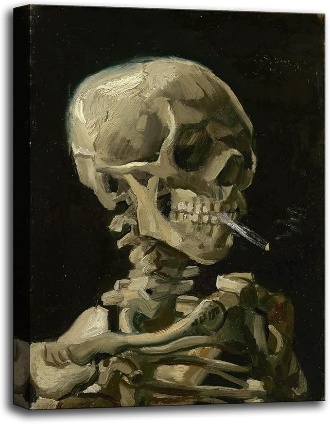 msspart Skull of a Skeleton with Burning Cigarette by Vincent Van Gogh Canvas Wall Art, Famous Classic Painting Print for Home Office Decor 24"x36"