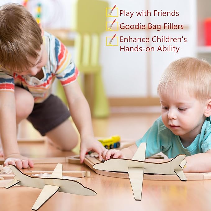30 Pcs Unfinished Wooden Airplane Craft for Kids with Painting Tools DIY 3D Airplane kit Wood Planes Handicraft for Kids School Art Craft Projects Activity Gifts