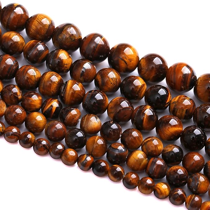 120PCS 6MM Natural Stone Yellow Tiger Eye Stone with Iron Mine Beads for Jewelry Making DIY Bracelet
