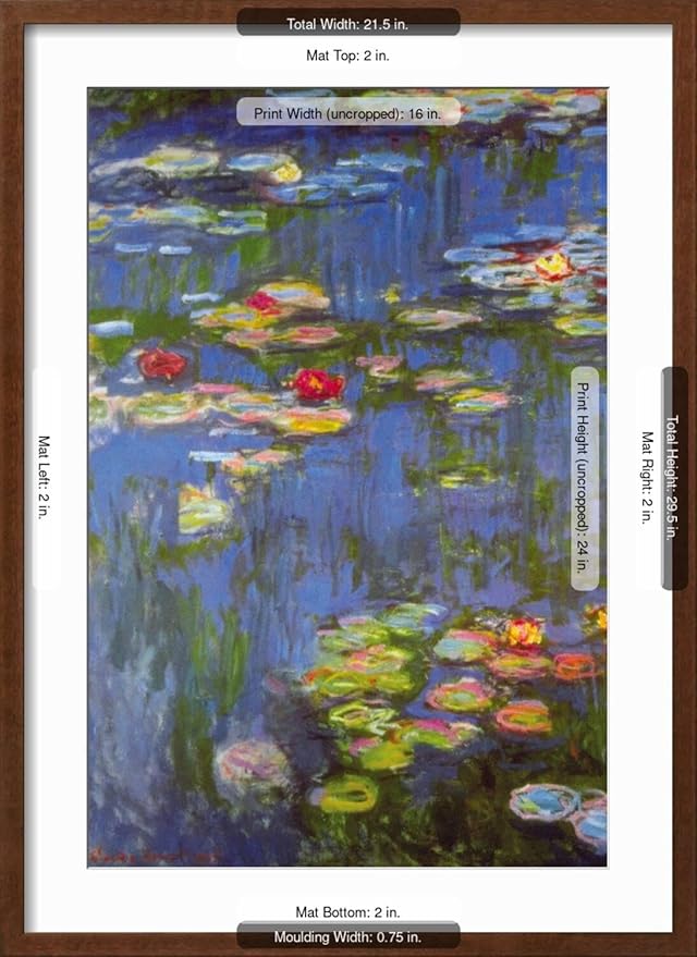 ART.COM Wall Art Print Water Lilies No. 3 on Brown Frame by Claude Monet, 21" x 29"