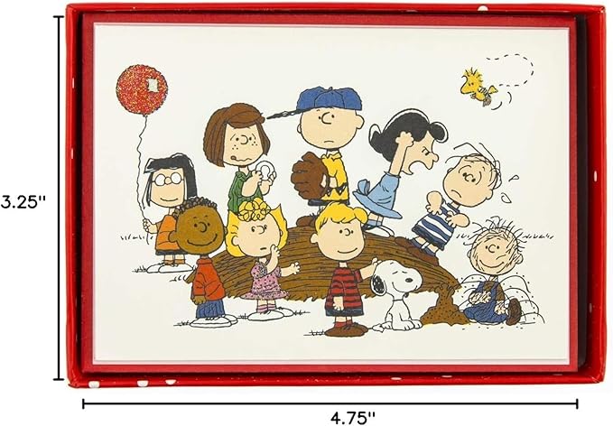Graphique Peanuts Gang Boxed Notecards, 16 Peanuts Friends CardsEmbellished With Glitter, with Matching Envelopes and Storage Box, 3.25" x 4.75"