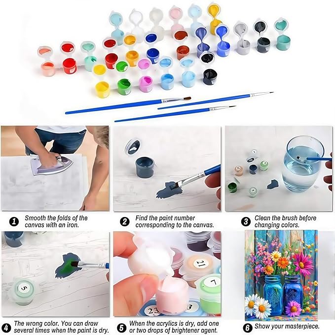 BYGFHLYW Flowers Paint by Numbers Kit for Adults Beginner, Easy Adult Paint by Number Kits on Canvas, DIY Acrylic Watercolor Oil Paint by Number for Adults for Home Decor 16x20 Inch