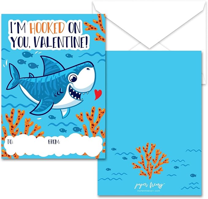 Paper Frenzy Shark Themed Valentines - 25 pack WITH ENVELOPES