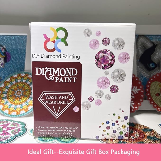 AzsVbvs 8 Pieces Diamond Painting Coasters Kit with Holder, Diamond Art Coasters, DIY Art Crafts Projects, Diamond Dot Kits for Adults and Beginners (Mandala)
