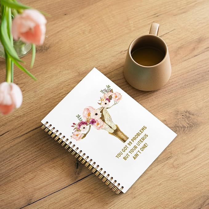 WUCHJ Hysterectomy Gifts Notebook, Pregnancy Gifts Journal, Floral Feminist Uterus Anatomy Spiral Notebook Journal for Note Taking, Nurse Medical Office Supplies, 5.5x8.3 Inch