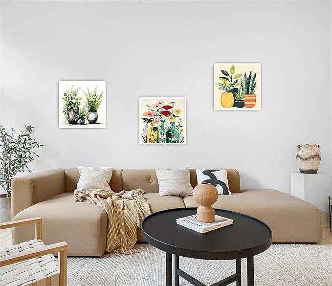 3 Pcs Wooden Framed Plant Paint by Number for Adults,DIY Potted Plants Painting Kits for Adult,Color by Numbers Acrylic,Paint by Number Canvas Crafts Watercolor for Beginner Home Decor(Green plants)